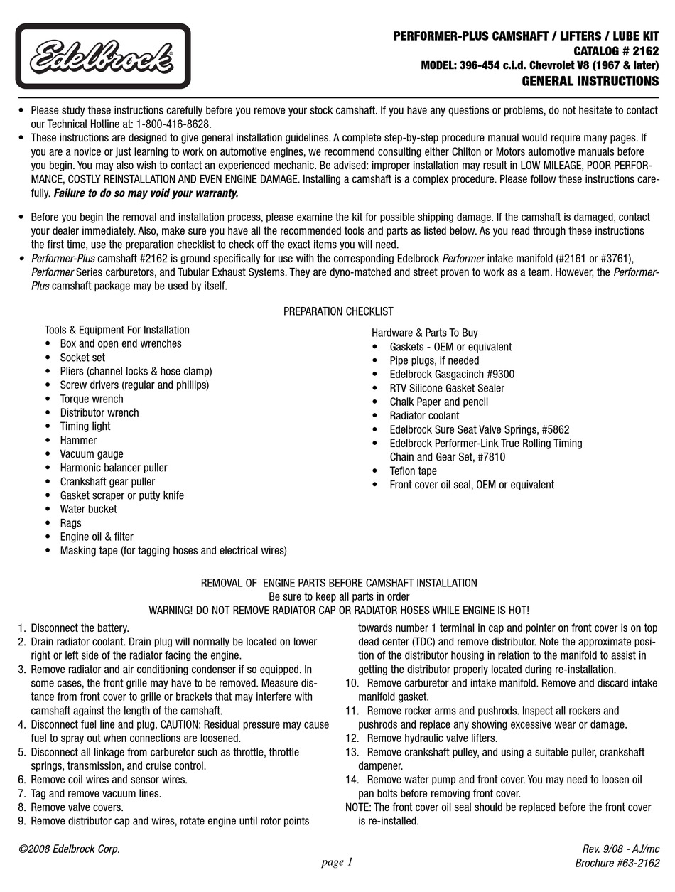 EDELBROCK 2162 GENERAL INSTRUCTIONS Pdf Download ManualsLib