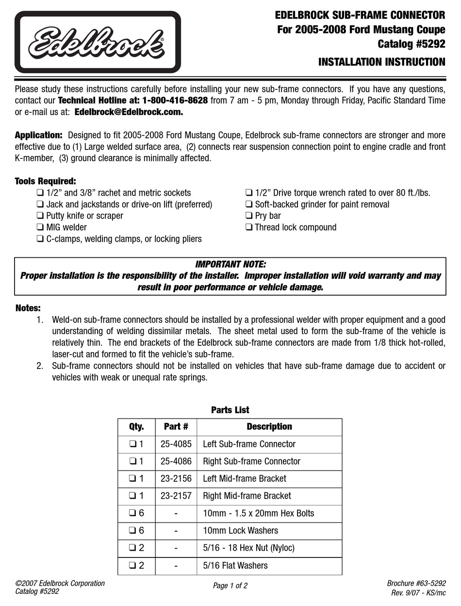 EDELBROCK 5292 INSTALLATION INSTRUCTIONS Pdf Download ManualsLib