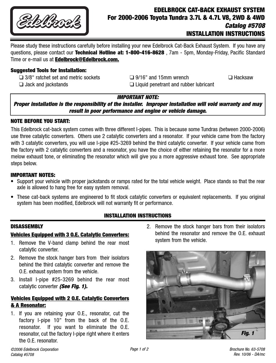 EDELBROCK 5708 INSTALLATION INSTRUCTIONS Pdf Download ManualsLib