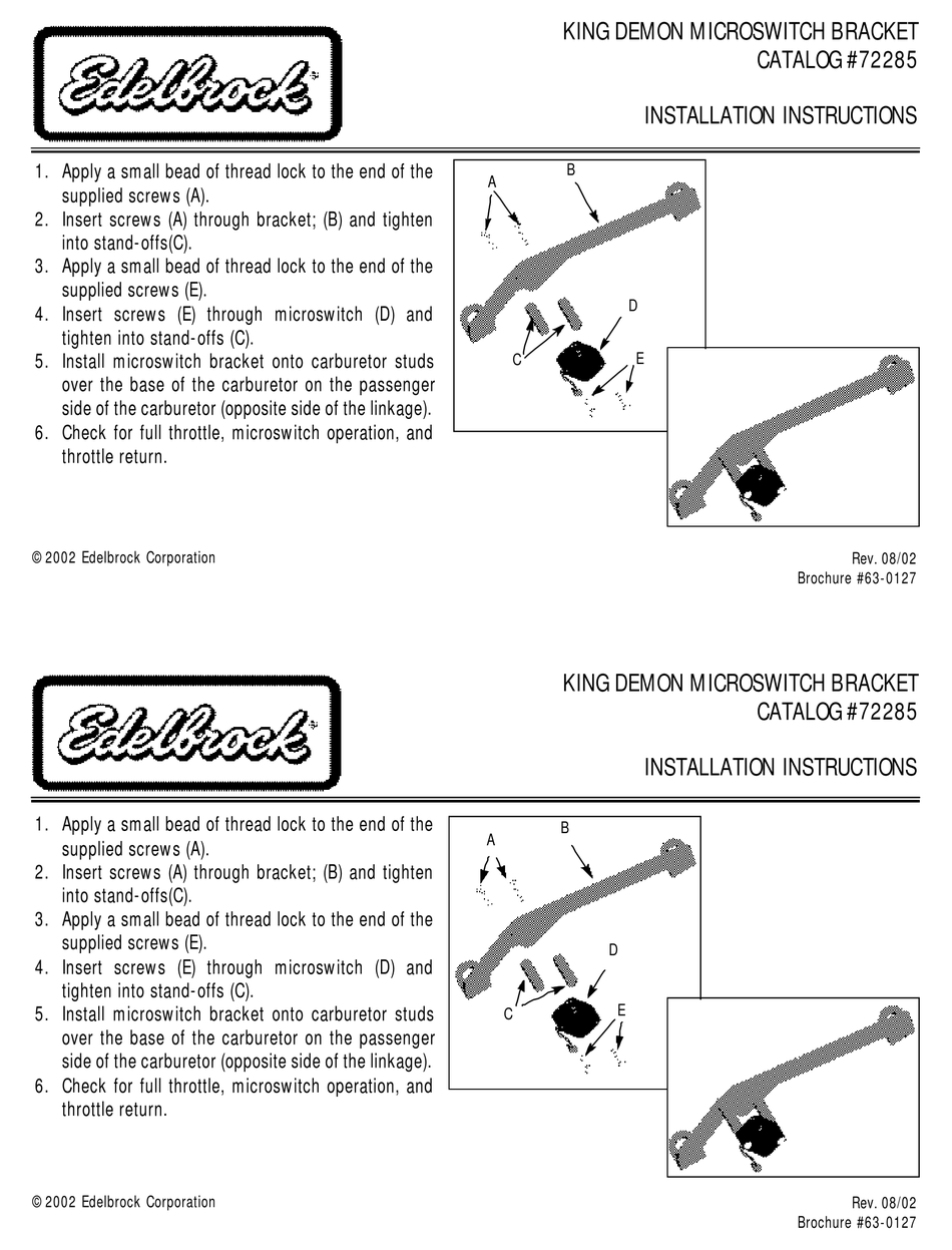 EDELBROCK 72285 INSTALLATION INSTRUCTIONS Pdf Download ManualsLib