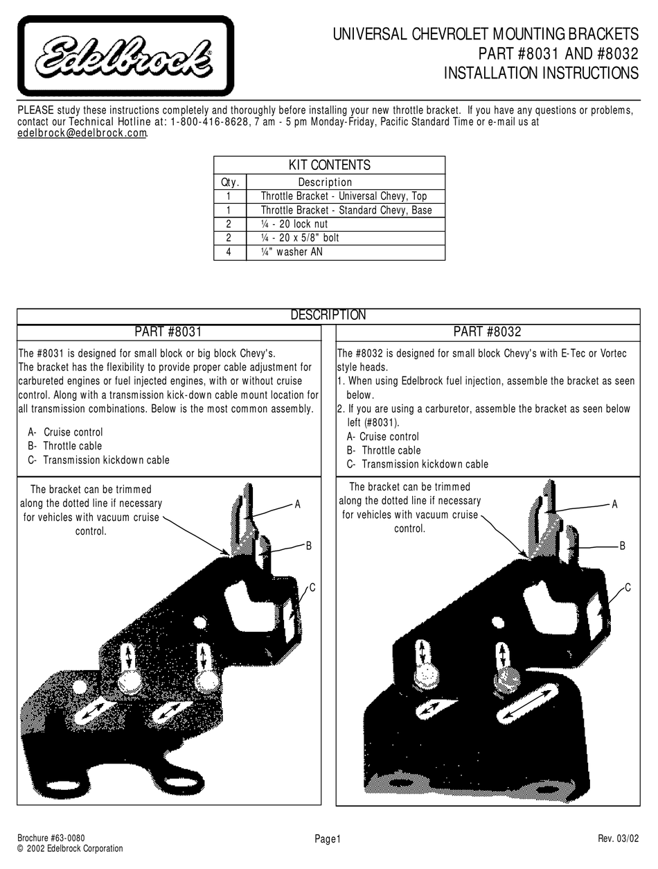 EDELBROCK 8031 INSTALLATION INSTRUCTIONS Pdf Download ManualsLib