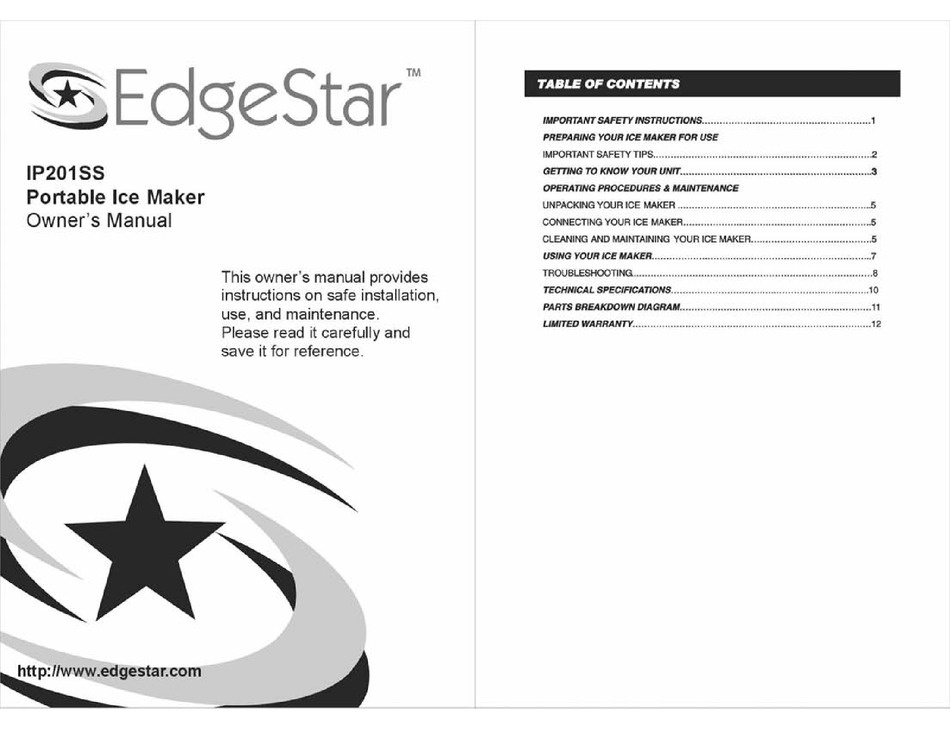 EDGESTAR IP201SS OWNER'S MANUAL Pdf Download ManualsLib