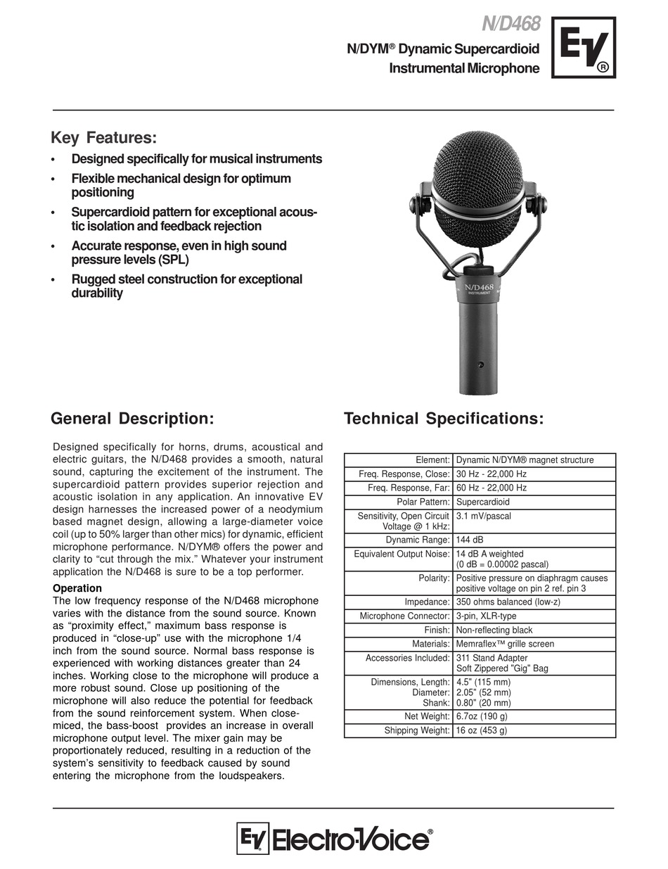 ELECTRO-VOICE N/D468 TECHNICAL SPECIFICATIONS Pdf Download | ManualsLib