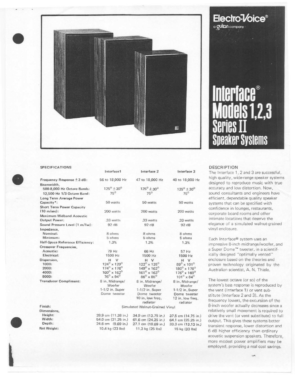 ELECTRO-VOICE INTERFACE 1 SERIES II INSTRUCTION MANUAL Pdf Download