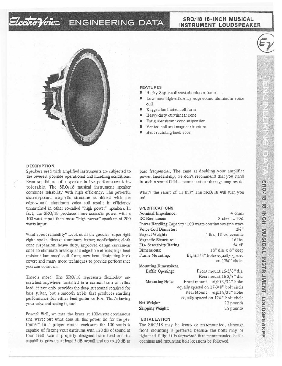 ELECTRO-VOICE SRO/18 ENGINEERING DATA Pdf Download | ManualsLib