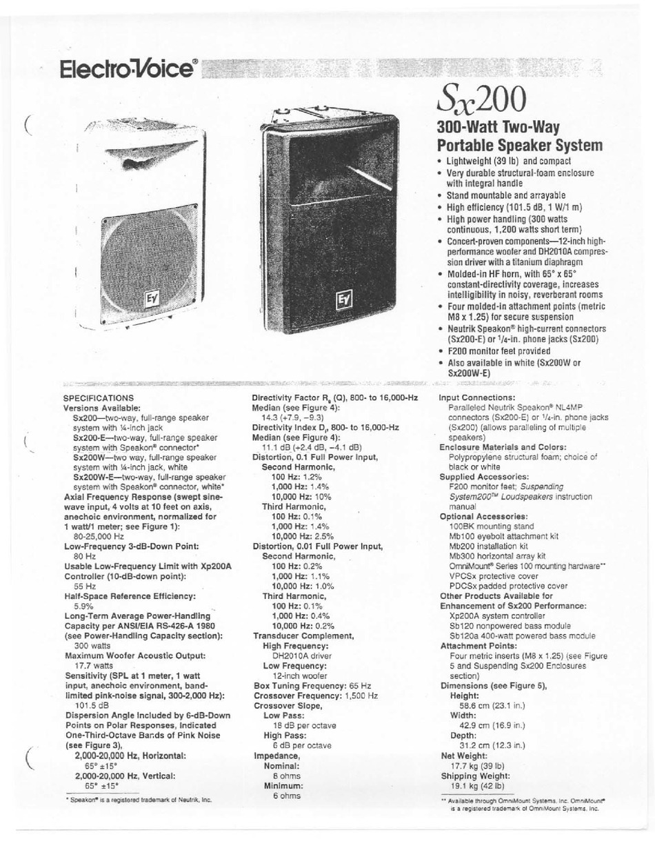 ELECTROVOICE SX200 SPECIFICATION SHEET Pdf Download ManualsLib