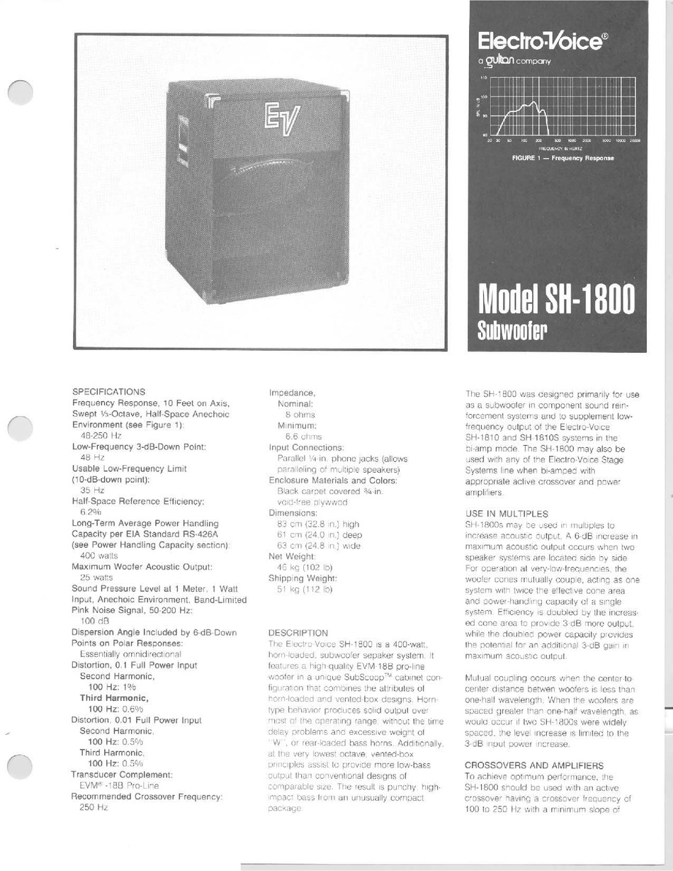 ELECTRO-VOICE SH-1800 SPECIFICATION SHEET Pdf Download | ManualsLib