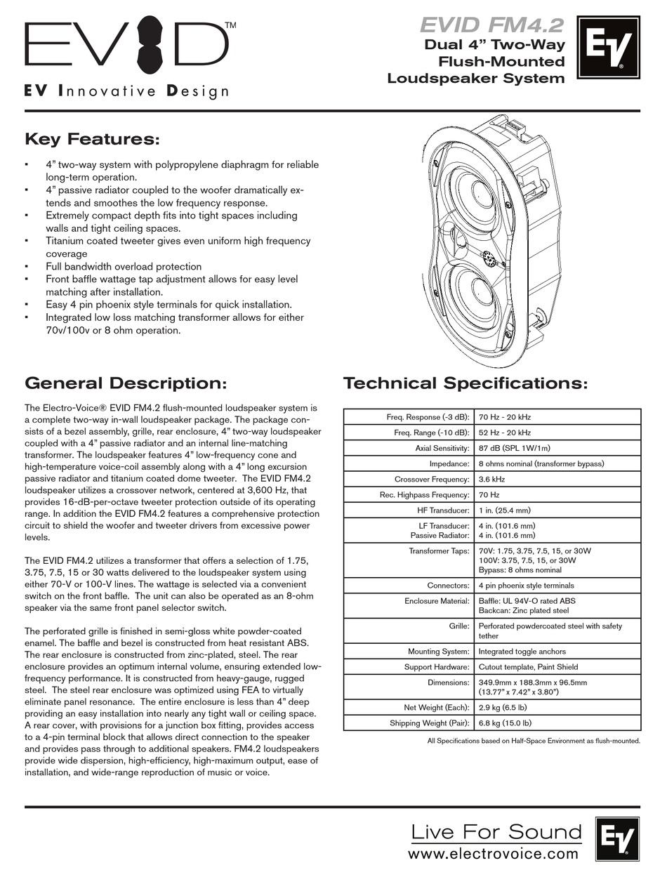 ELECTRO-VOICE EVID FM4.2 TECHNICAL SPECIFICATIONS Pdf Download 