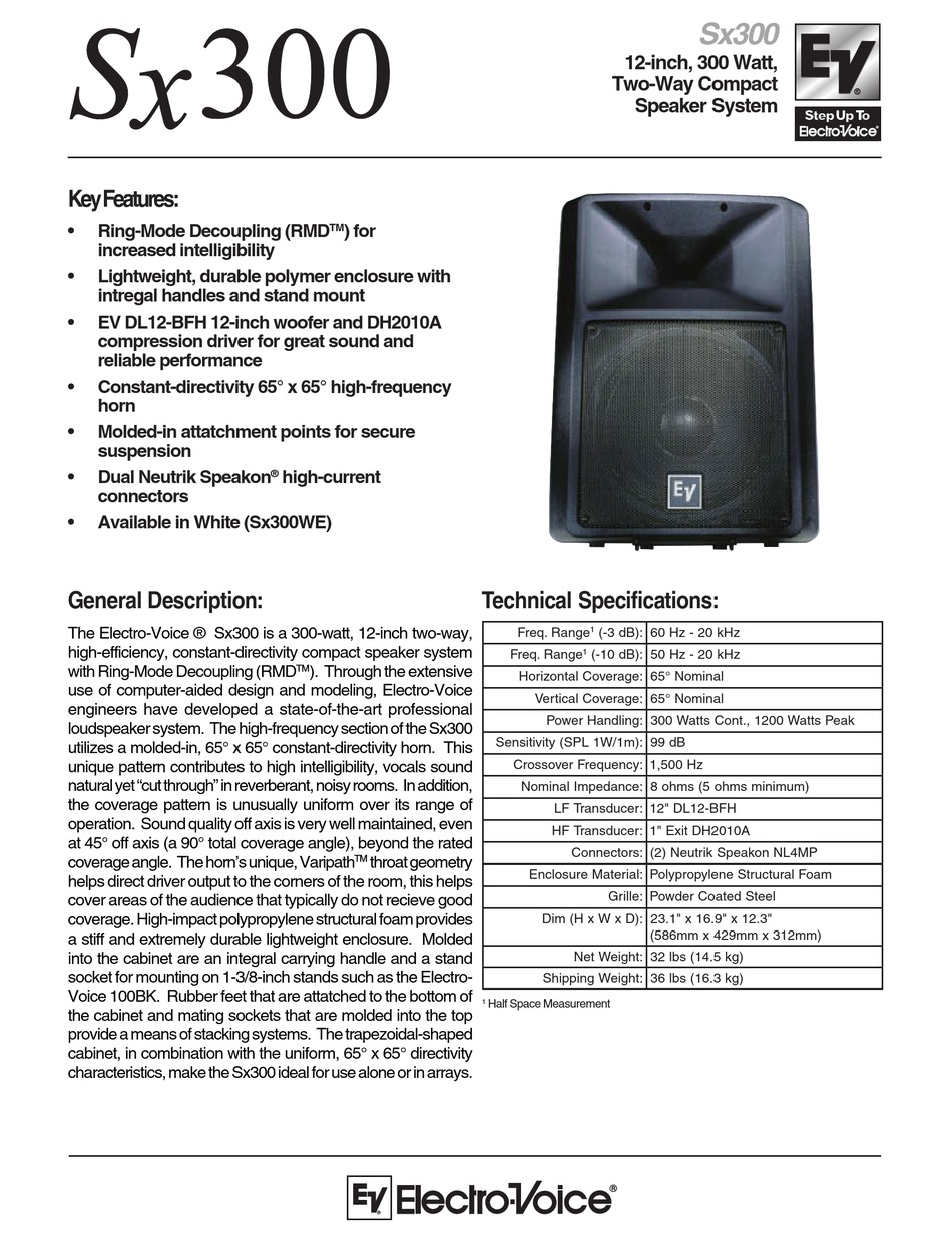 ev sx300 specs