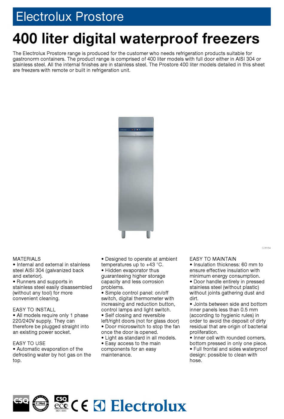Electrolux Prostore 691221 Specifications Pdf Download Manualslib