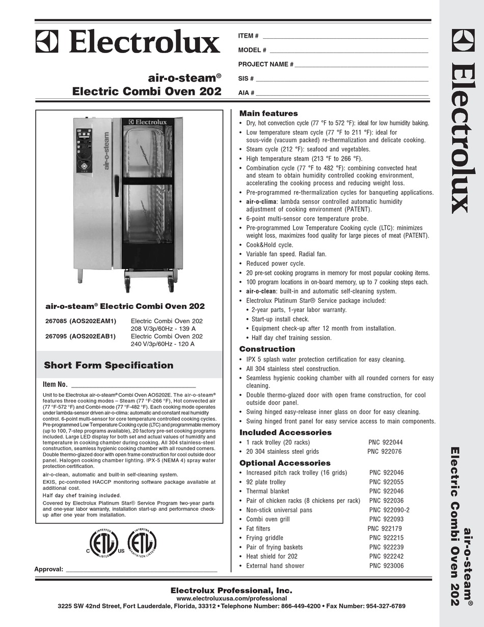 ELECTROLUX AIROSTEAM 202 SPECIFICATION SHEET Pdf Download ManualsLib