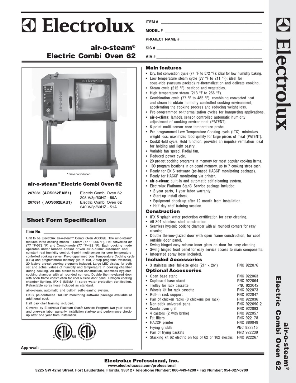ELECTROLUX AIROSTEAM AOS062EAB1 SPECIFICATION SHEET Pdf Download ManualsLib