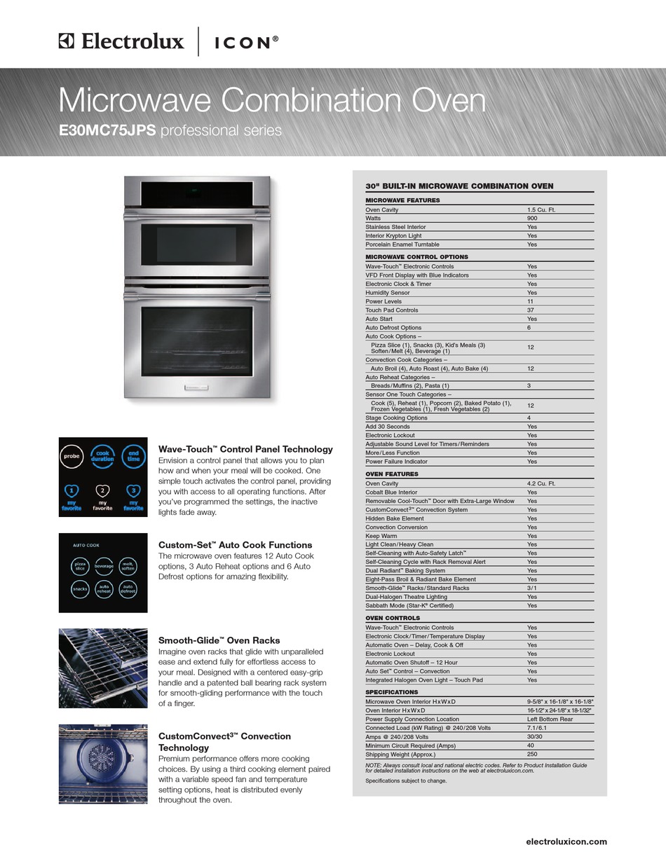 ELECTROLUX ICON E30MC75JPS SPECIFICATIONS Pdf Download ManualsLib