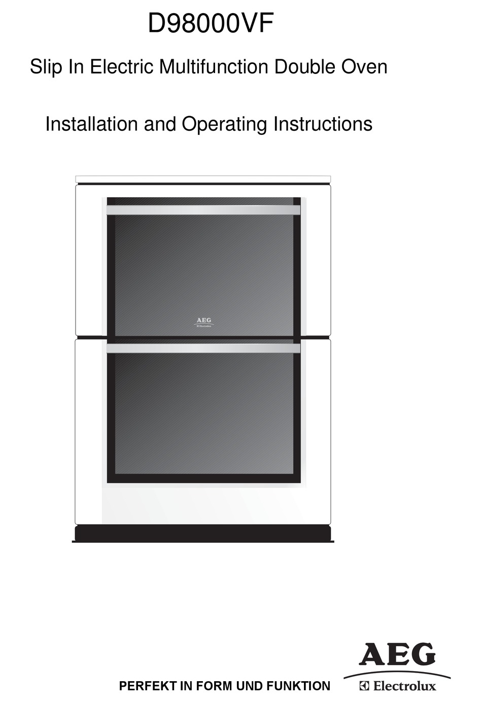 AEG ELECTROLUX D98000VF INSTALLATION AND OPERATING INSTRUCTIONS MANUAL