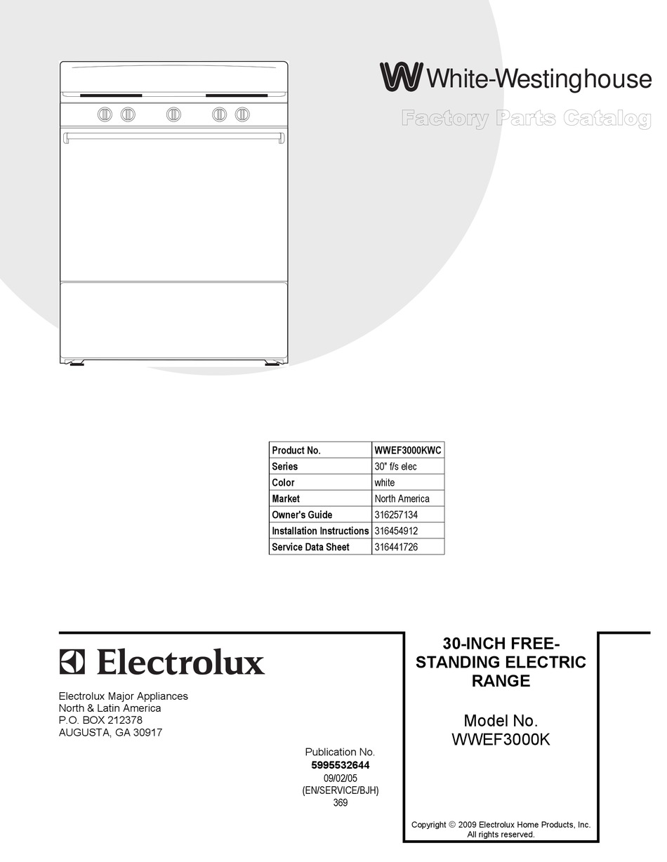 WHITEWESTINGHOUSE WWEF3000K FACTORY PARTS CATALOG Pdf Download ManualsLib