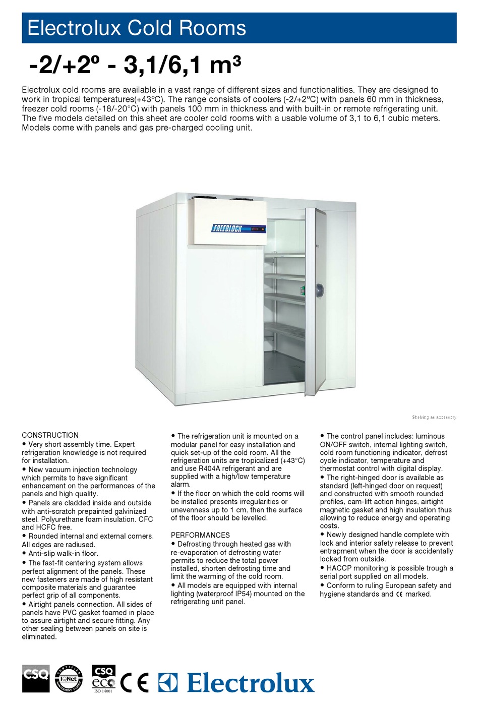 Electrolux Cold Rooms 102028 Specifications Pdf Download Manualslib