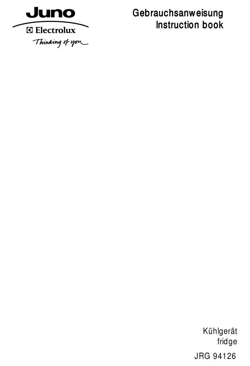 ELECTROLUX JUNO JRG 94126 INSTRUCTION BOOK Pdf Download ManualsLib
