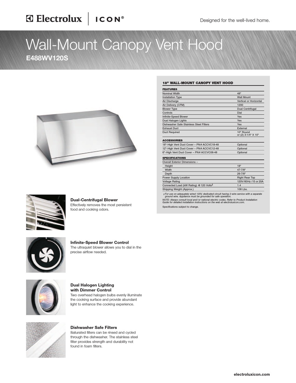 ELECTROLUX ICON E488WV120S BROCHURE & SPECS Pdf Download ManualsLib