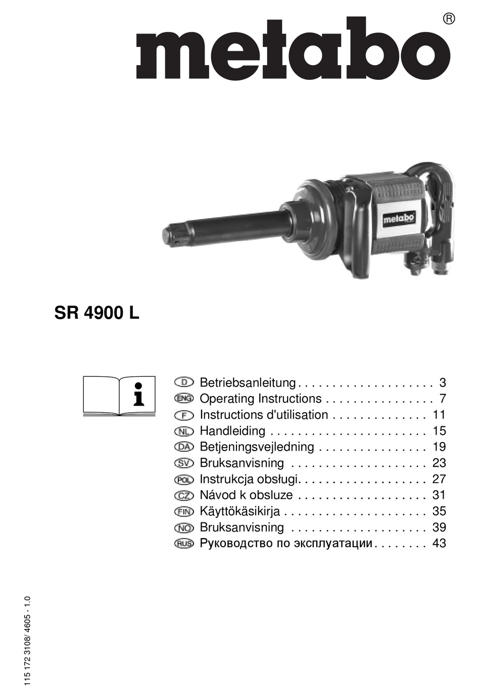 Metabo Compressor Sr L Operating Instructions Manual Pdf Download Manualslib