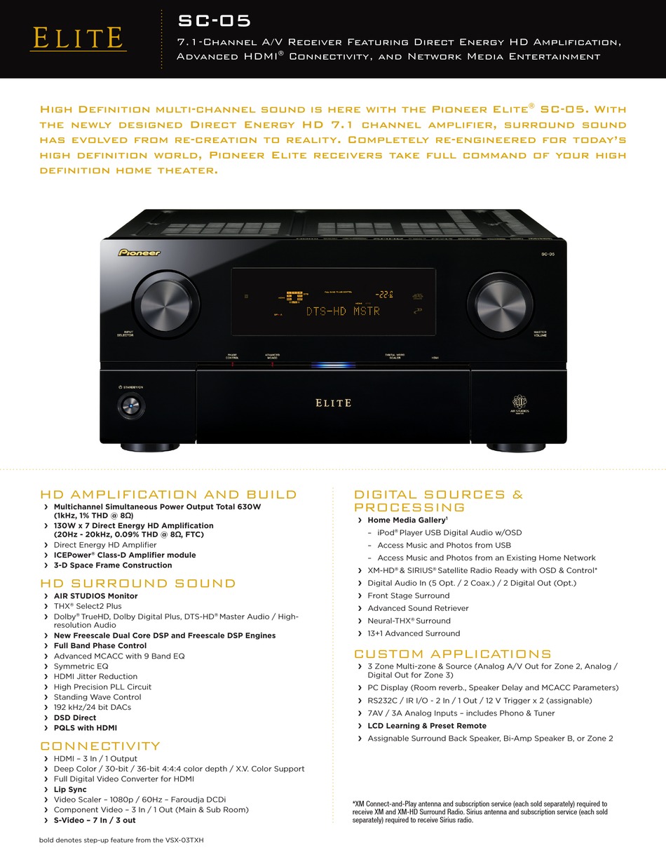 Pioneer Elite Sc 05 Specifications Pdf Download Manualslib