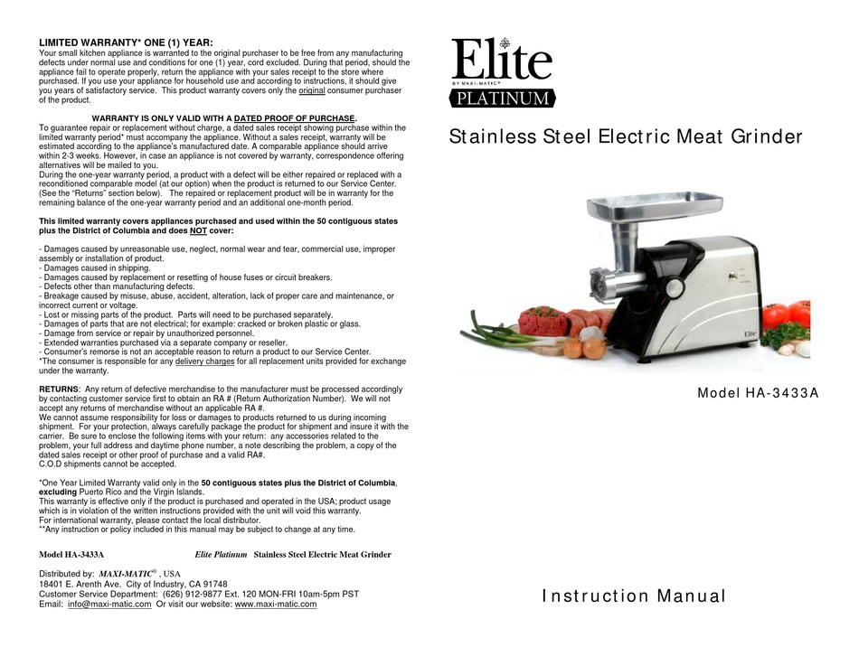 MAXIMATIC ELITE PLATINUM HA3433A INSTRUCTION MANUAL Pdf Download