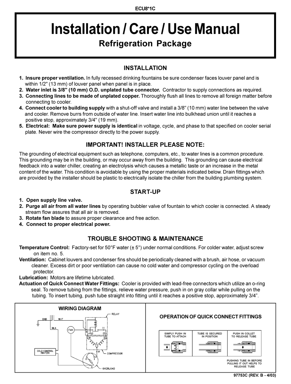 ELKAY ECU8*1C INSTALLATION, CARE & USE MANUAL Pdf Download | ManualsLib