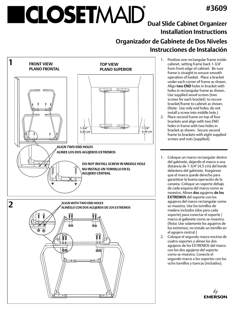 CLOSET MAID CLOSETMAID 3609 INSTALLATION INSTRUCTIONS Pdf Download