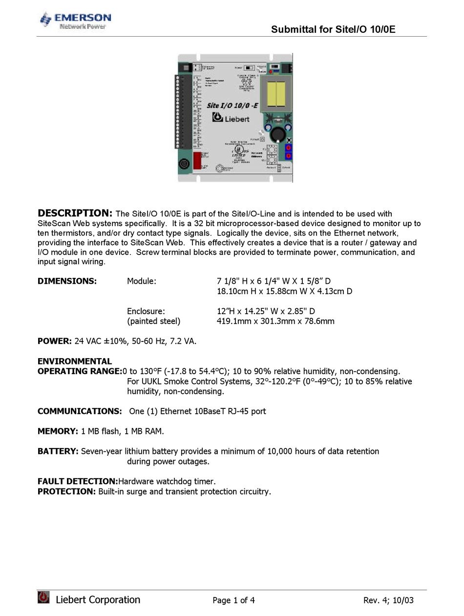 EMERSON NETWORK POWER SPECIFICATION SHEET Pdf Download | ManualsLib