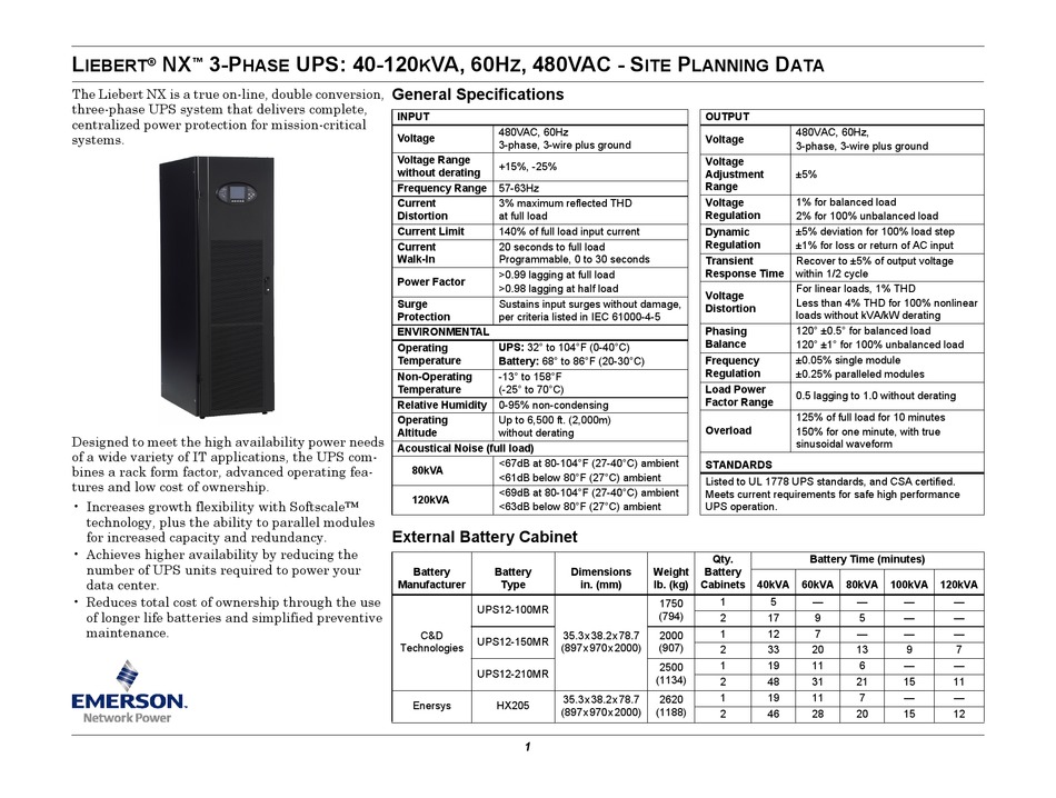 EMERSON LIEBERT NX 40-120KVA DATASHEET Pdf Download | ManualsLib