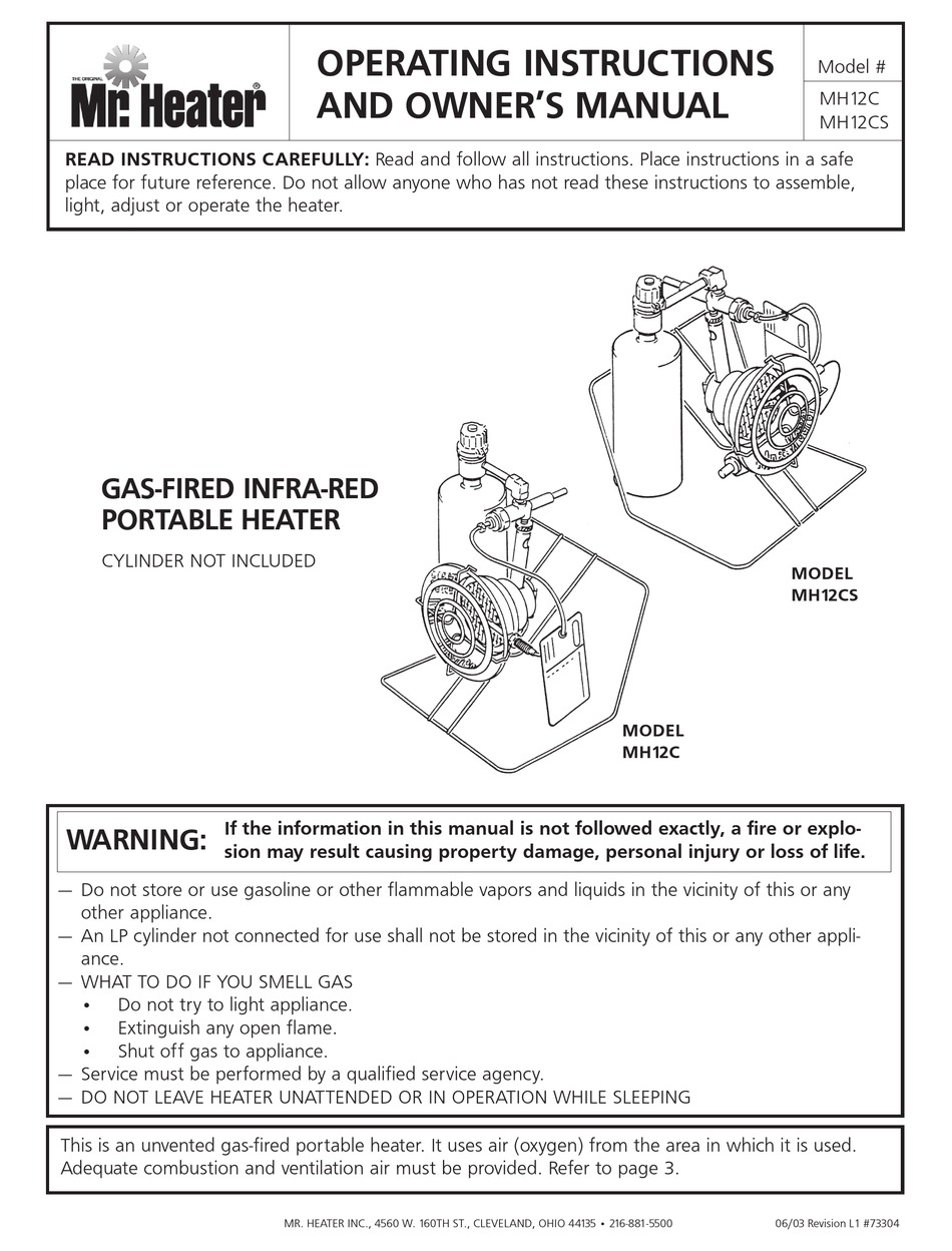 MR. HEATER MH12C OPERATING INSTRUCTIONS AND OWNER