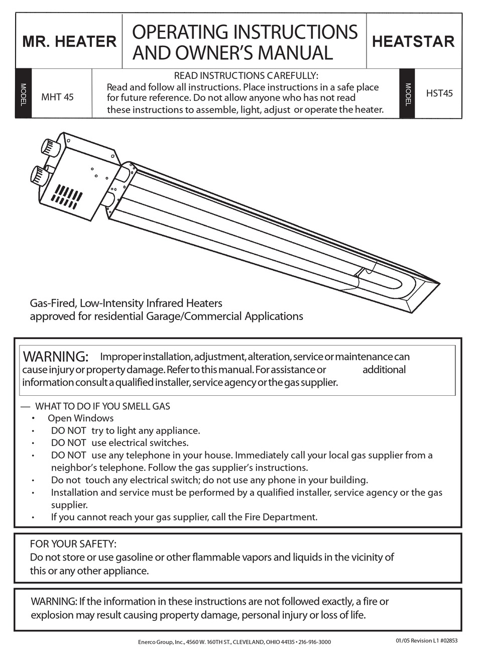 ENERCO HEATSTAR HST 45 OPERATING INSTRUCTIONS AND OWNER