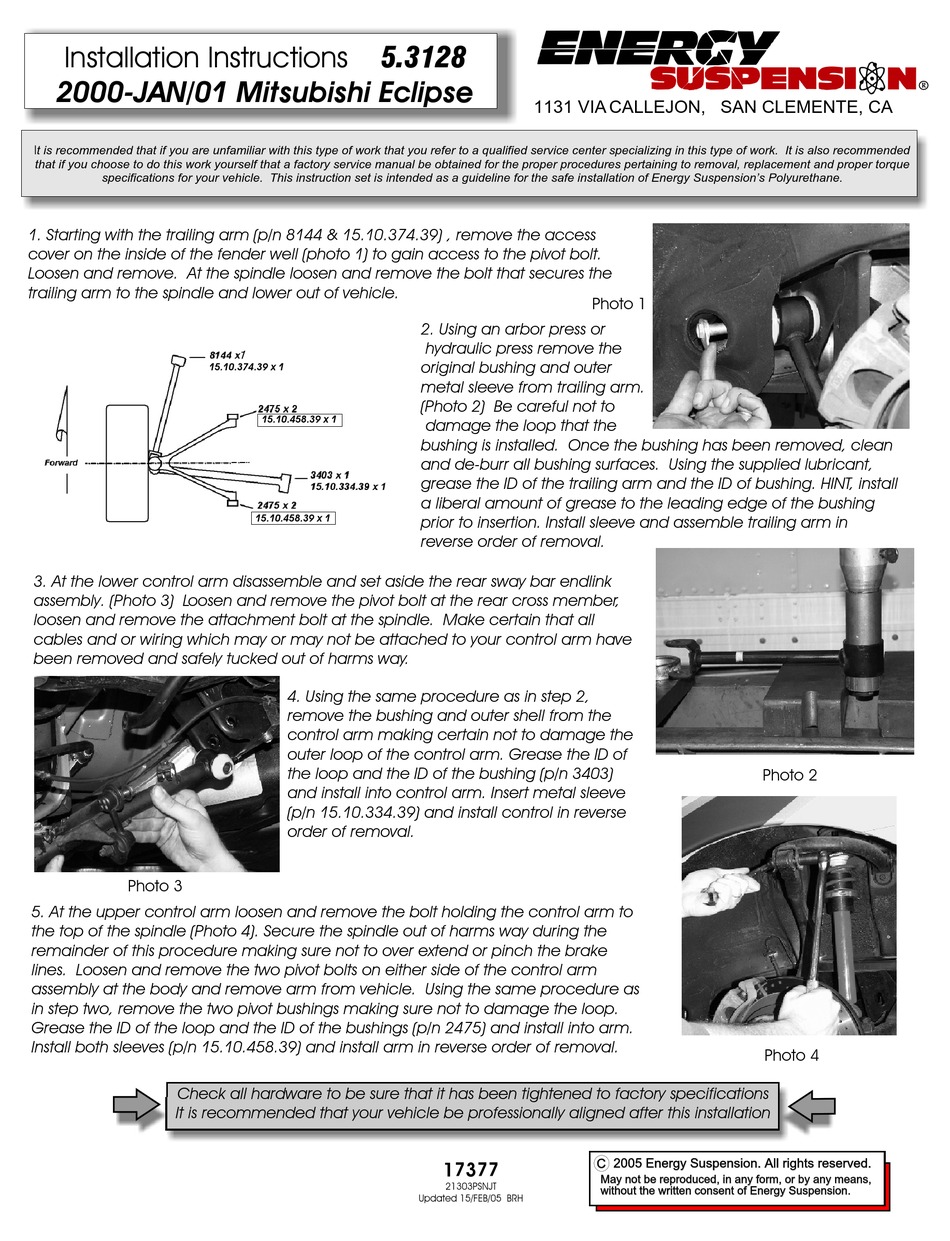 ENERGY SUSPENSION BICYCLE INSTALLATION INSTRUCTIONS Pdf Download ManualsLib