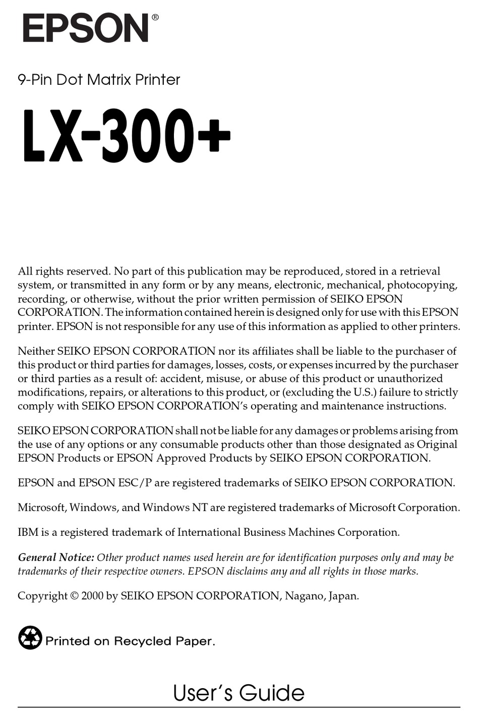 Epson Lx 300 User Manual Pdf Download Manualslib 4157