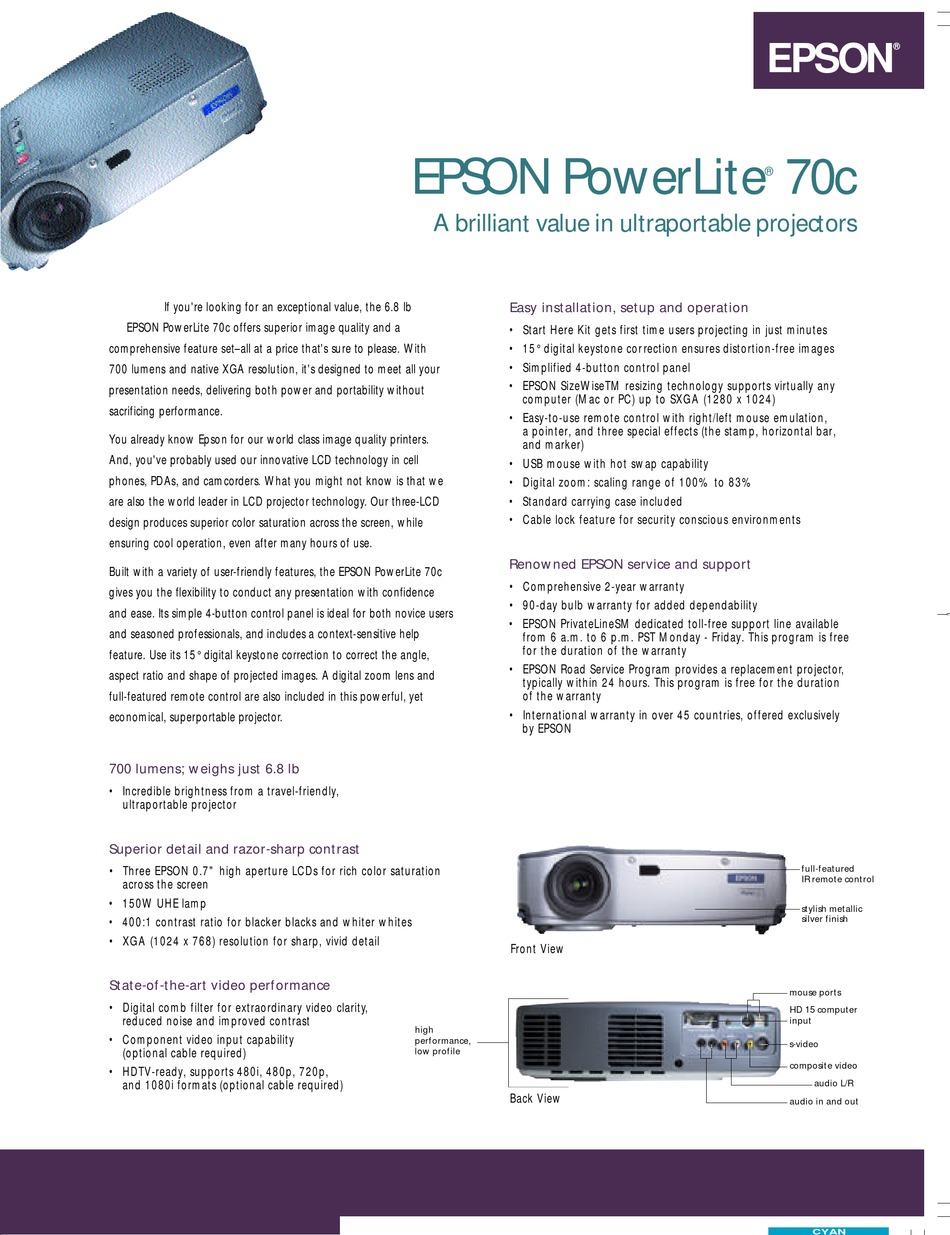 Epson Powerlite 70c Specifications Pdf Download Manualslib 3935