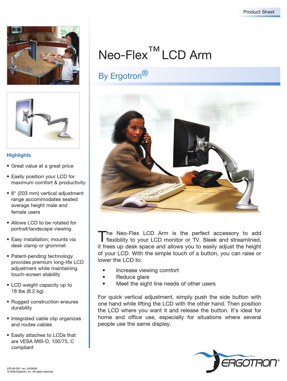 ERGOTRON NEOFLEX LCD ARM PRODUCT SHEET Pdf Download ManualsLib