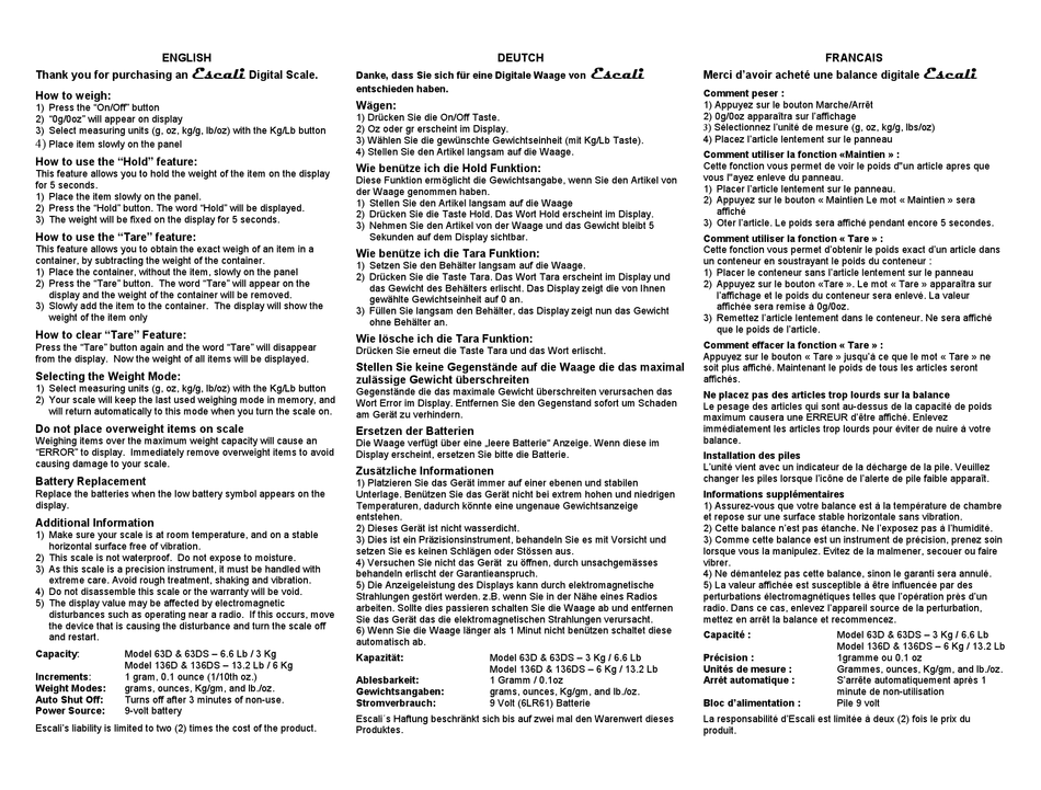 ESCALI 136D HOW TO USE Pdf Download ManualsLib