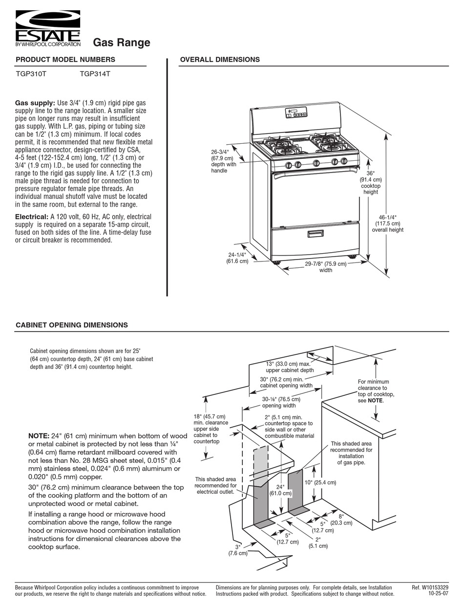 ESTATE TGP310T DIMENSION MANUAL Pdf Download ManualsLib