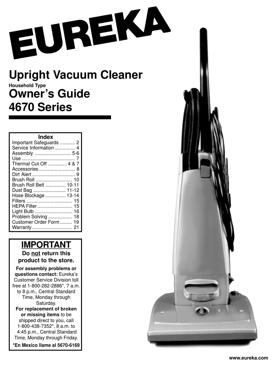 EUREKA 4670 SERIES OWNER'S MANUAL Pdf Download ManualsLib
