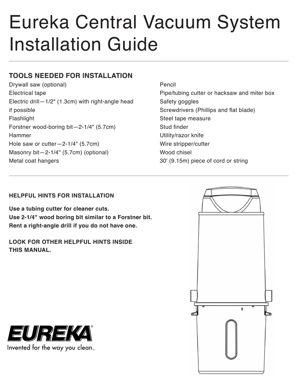 EUREKA CENTRAL VACUUM CLEANER INSTALLATION MANUAL Pdf Download ManualsLib