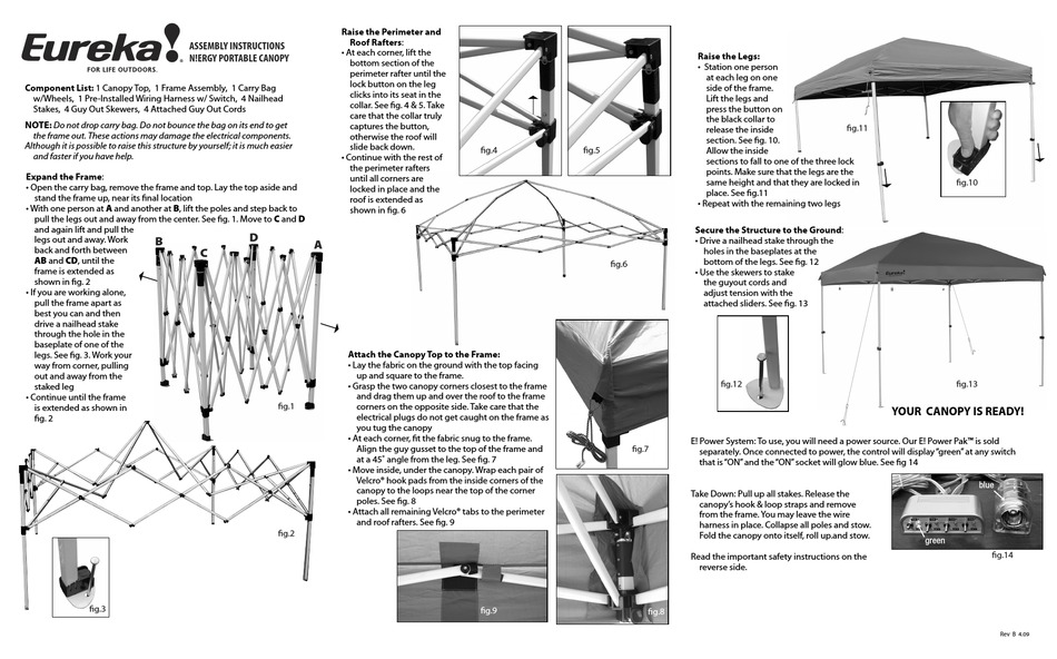 EUREKA N!ERGY PORTABLE CANOPY ASSEMBLY INSTRUCTIONS Pdf Download