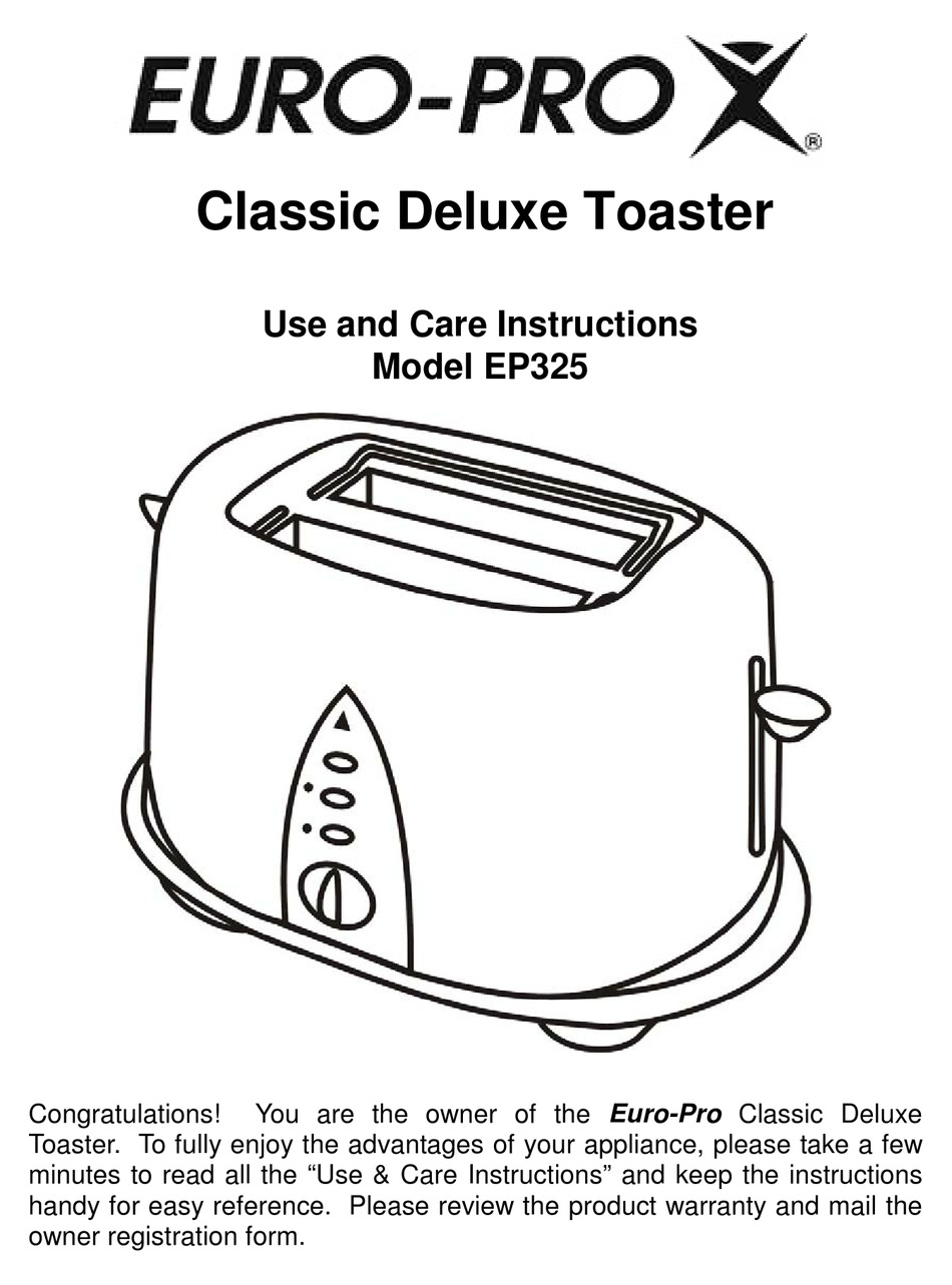 EUROPRO EP325 USE AND CARE INSTRUCTIONS MANUAL Pdf Download ManualsLib