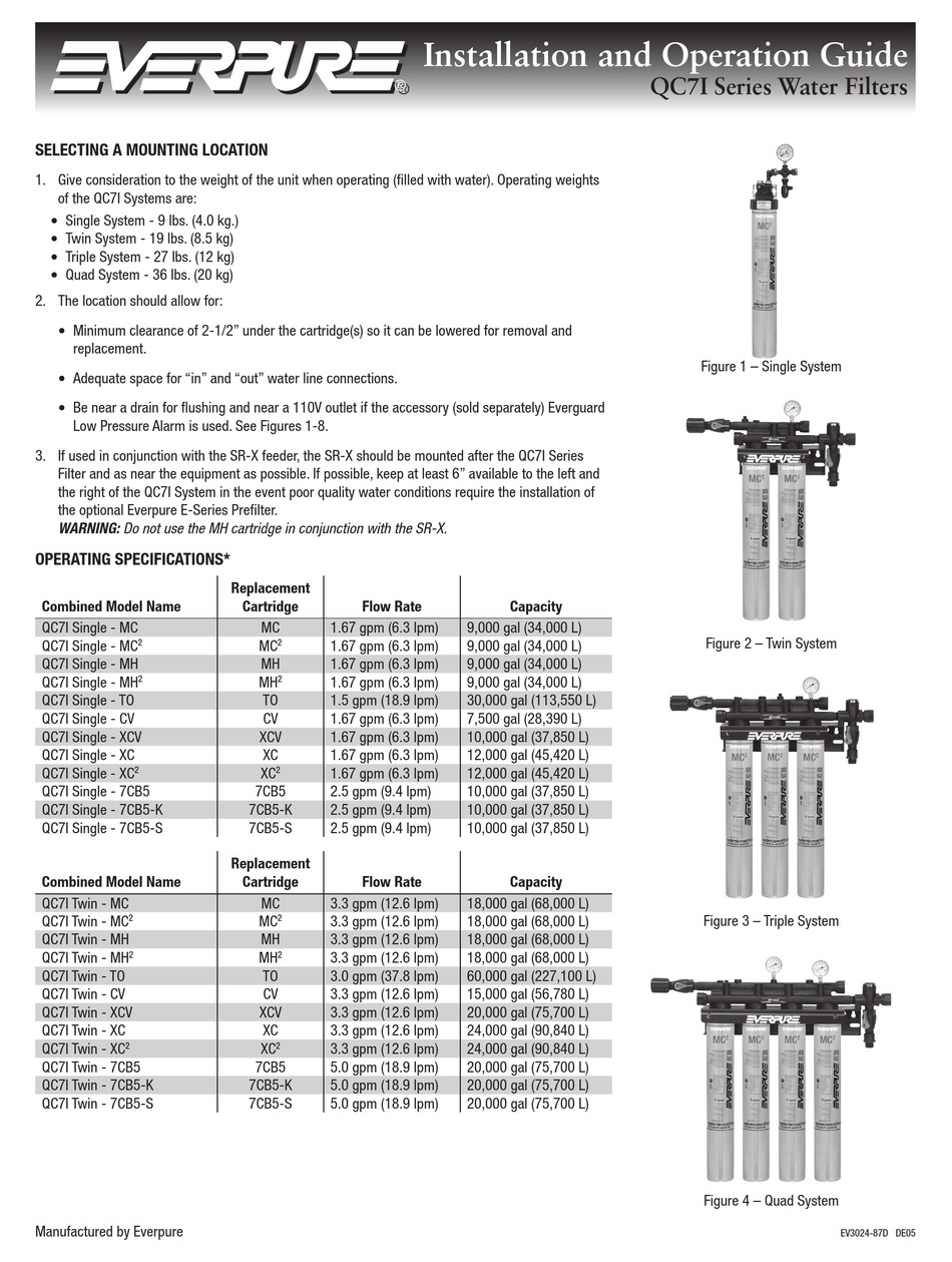 Everpure Qc71 Installation And Operation Manual Pdf Download Manualslib