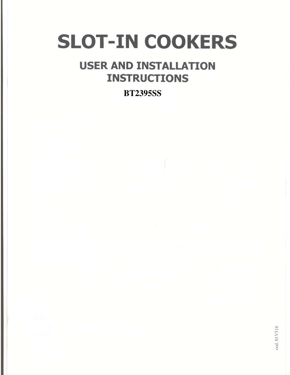BAUMATIC BT2395SS USER AND INSTALLATION INSTRUCTIONS MANUAL Pdf