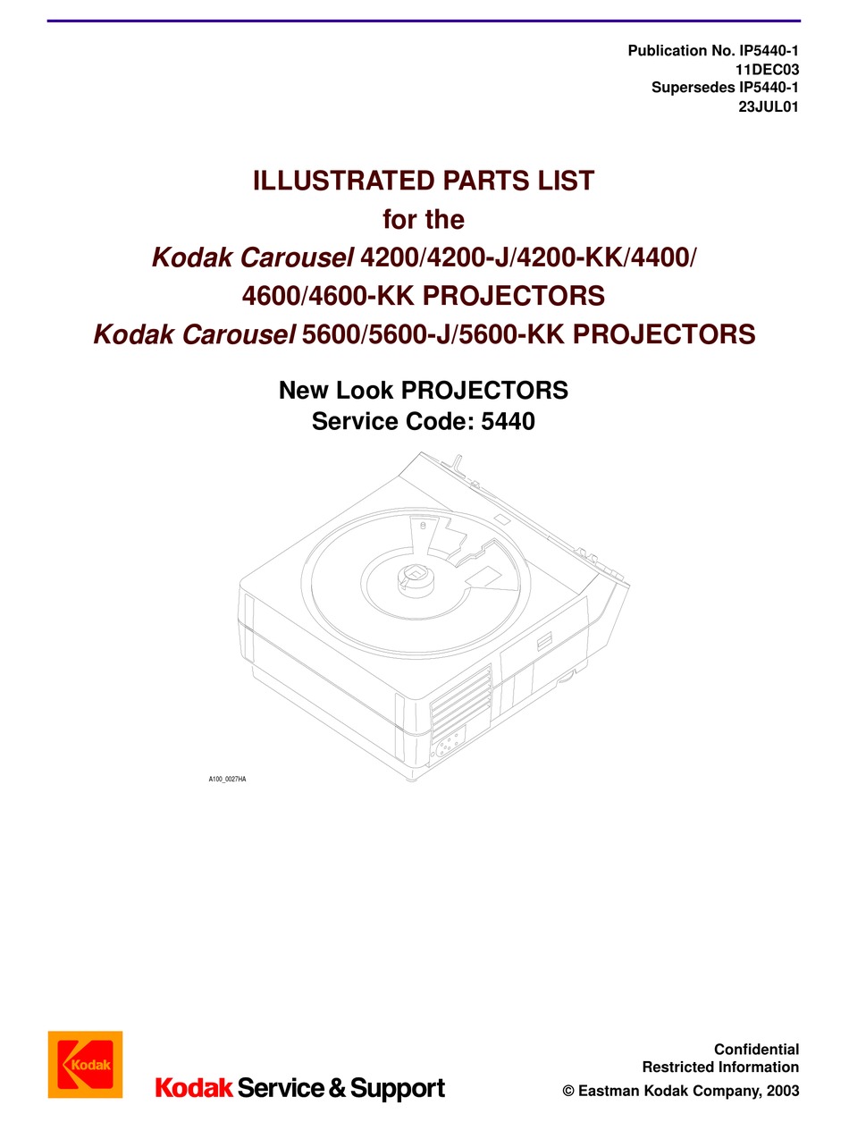 KODAK BC4401 CAROUSEL 4400 PROJECTOR ILLUSTRATED PARTS LIST Pdf