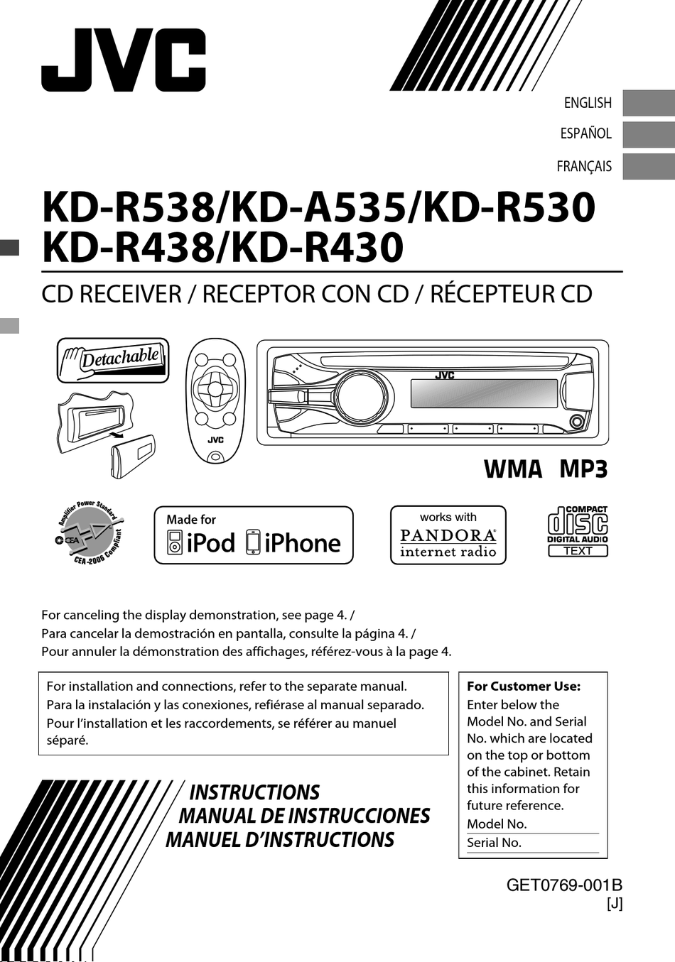 Jvc Kd R530 Instruction Manual Pdf Download Manualslib