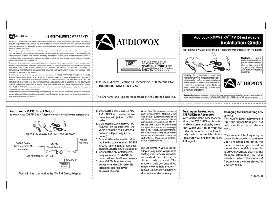 AUDIOVOX XMFM1 XM INSTALLATION MANUAL Pdf Download ManualsLib