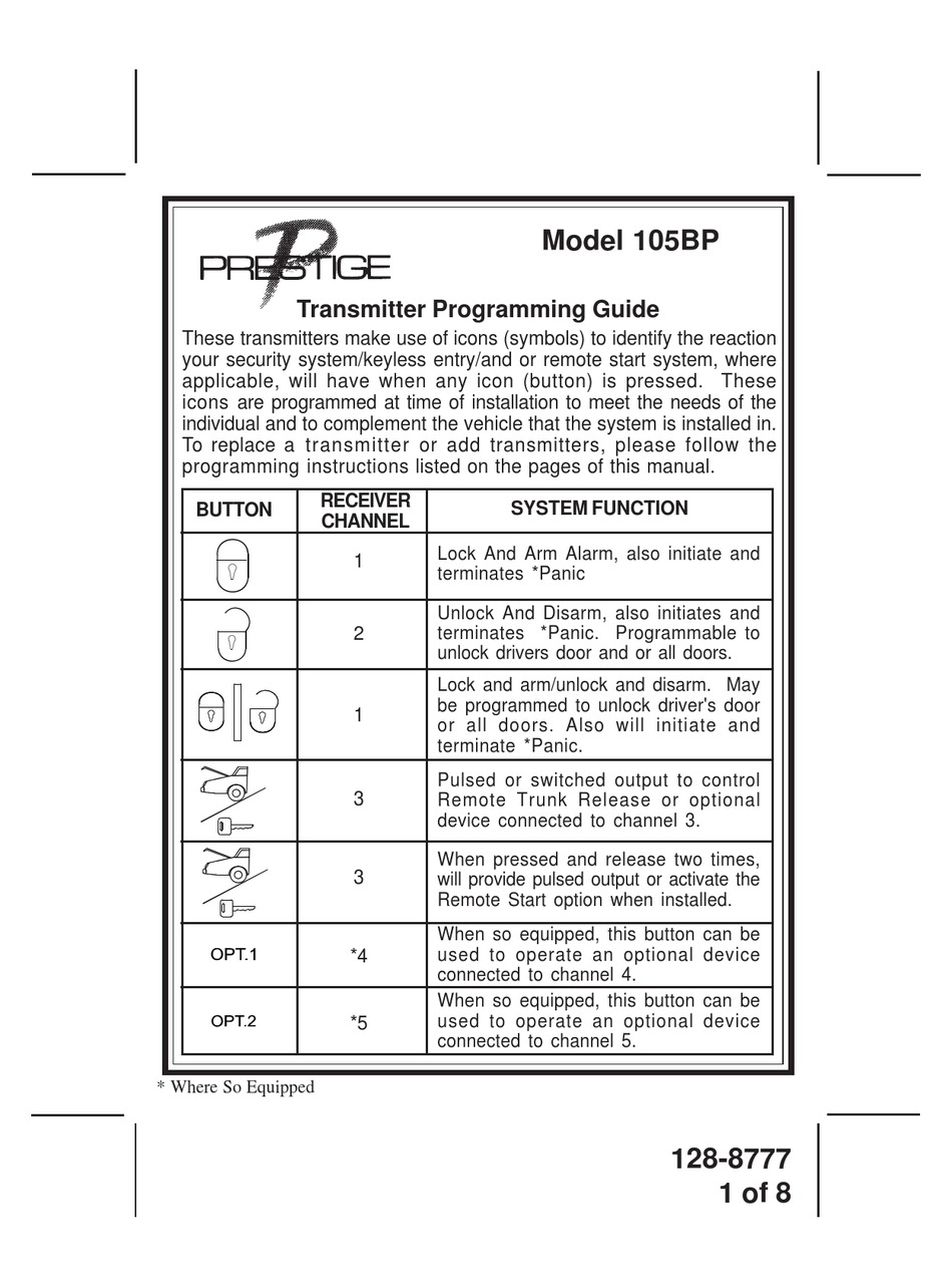 prestige remote start manual