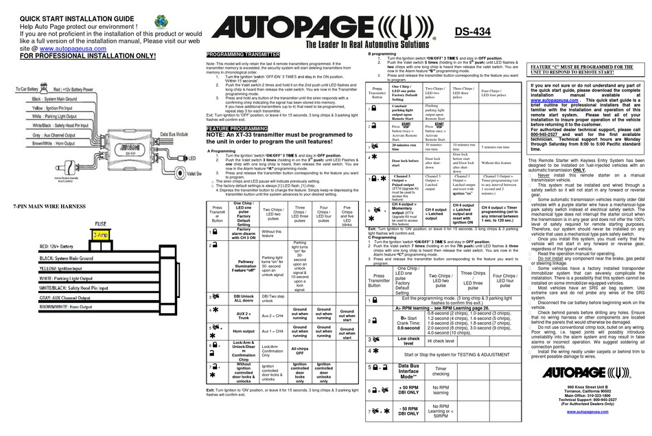 AUTOPAGE DS434 QUICK START INSTALLATION MANUAL Pdf Download ManualsLib