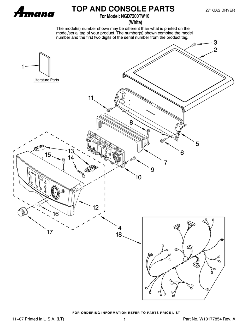 AMANA NGD7200TW10 TOP AND CONSOLE PARTS Pdf Download ManualsLib