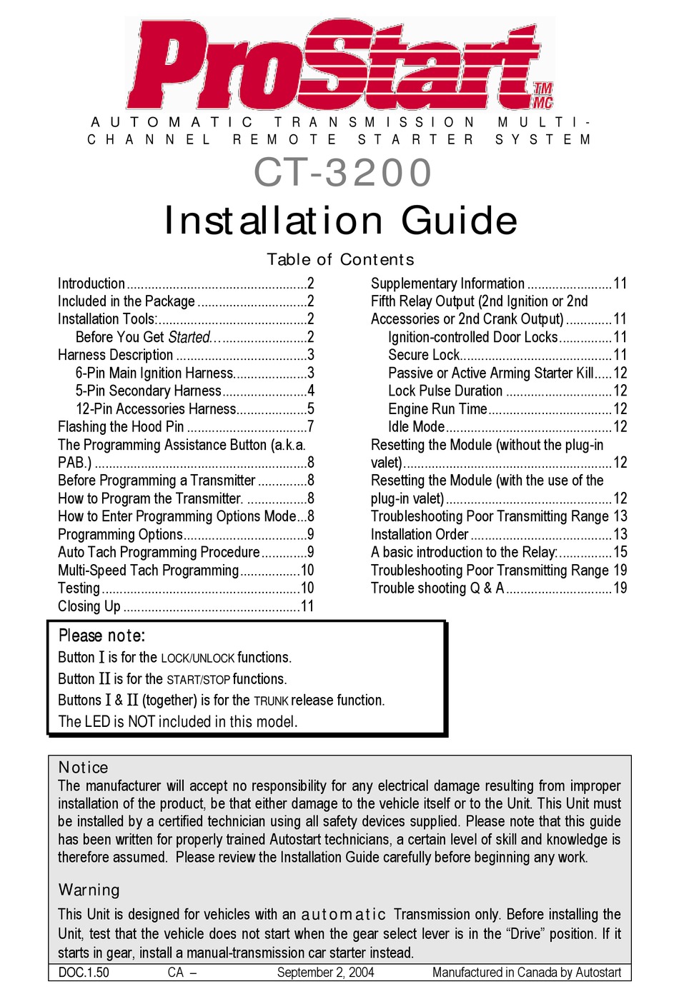 prostart remote starter manual